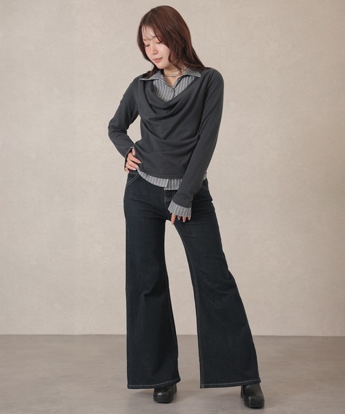 Lace Ladies(レースレディース)の「コットン混 ドレープネック シャツ フェイクレイヤード ニット プルオーバー(ニット/セーター・レディース・アイボリー/グレー/チャコールグレー・FREE)」の13枚目の写真