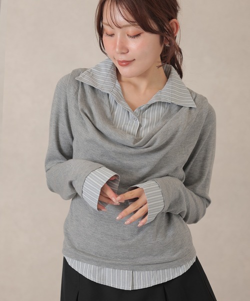 Lace Ladies(レースレディース)の「コットン混 ドレープネック シャツ フェイクレイヤード ニット プルオーバー(ニット/セーター・レディース・アイボリー/グレー/チャコールグレー・FREE)」の16枚目の写真