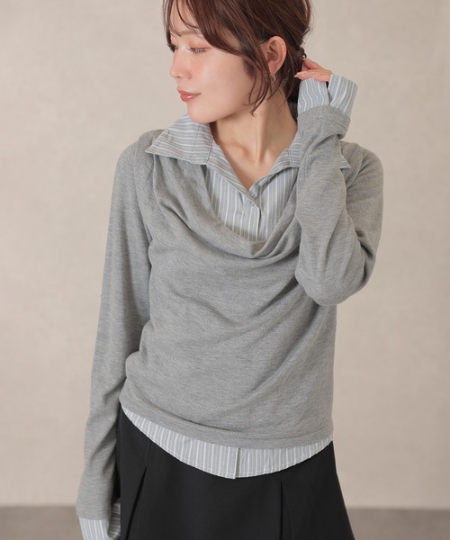 Lace Ladies(レースレディース)の「コットン混 ドレープネック シャツ フェイクレイヤード ニット プルオーバー(ニット/セーター・レディース・アイボリー/グレー/チャコールグレー・FREE)」の18枚目の写真