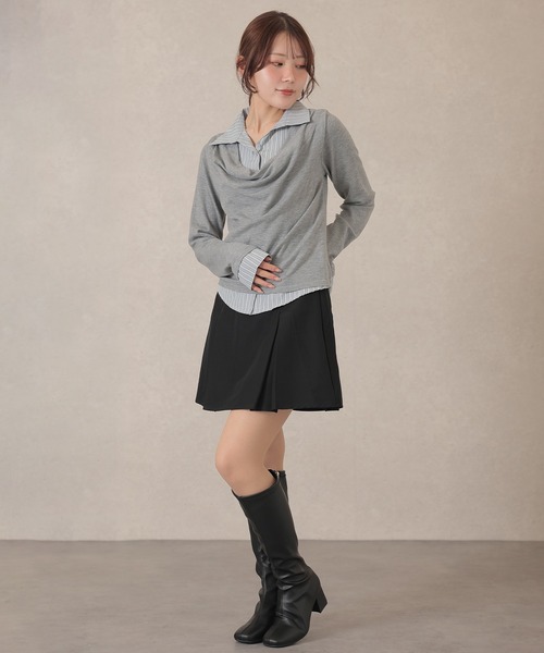 Lace Ladies(レースレディース)の「コットン混 ドレープネック シャツ フェイクレイヤード ニット プルオーバー(ニット/セーター・レディース・アイボリー/グレー/チャコールグレー・FREE)」の19枚目の写真
