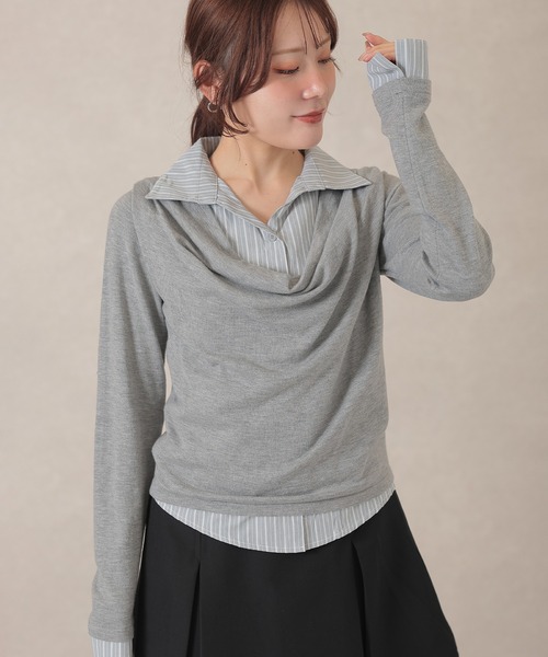 Lace Ladies(レースレディース)の「コットン混 ドレープネック シャツ フェイクレイヤード ニット プルオーバー(ニット/セーター・レディース・アイボリー/グレー/チャコールグレー・FREE)」の20枚目の写真