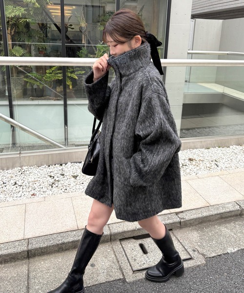 SOELA(ソエラ)の「スタンドカラーシャギーコート(ステンカラーコート・レディース・その他1/チェック・M)」の14枚目の写真