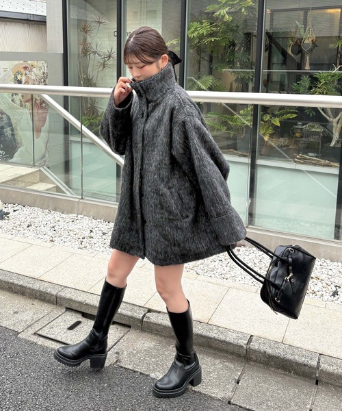 SOELA(ソエラ)の「スタンドカラーシャギーコート(ステンカラーコート・レディース・その他1/チェック・M)」の21枚目の写真