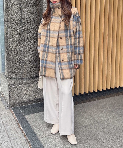 SOELA(ソエラ)の「スタンドカラーシャギーコート(ステンカラーコート・レディース・その他1/チェック・M)」の12枚目の写真