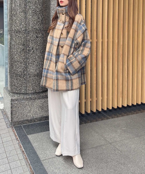 SOELA(ソエラ)の「スタンドカラーシャギーコート(ステンカラーコート・レディース・その他1/チェック・M)」の13枚目の写真