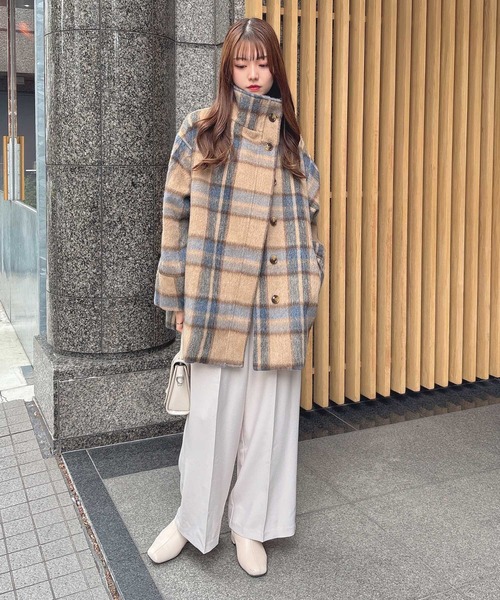 SOELA(ソエラ)の「スタンドカラーシャギーコート(ステンカラーコート・レディース・その他1/チェック・M)」の10枚目の写真