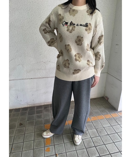 Rydia(リディア)の「フラワーモヘアプルオーバー(ニット/セーター・レディース・グレー/スミクロ/アイボリー・M)」の1枚目の写真