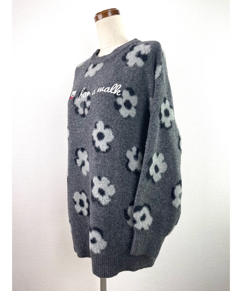Rydia(リディア)の「フラワーモヘアプルオーバー(ニット/セーター・レディース・グレー/スミクロ/アイボリー・M)」の10枚目の写真