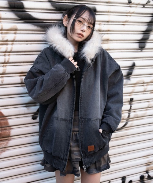 WEGO/【25年秋冬新作】デニムキルトファーフードブルゾン（ブルゾン