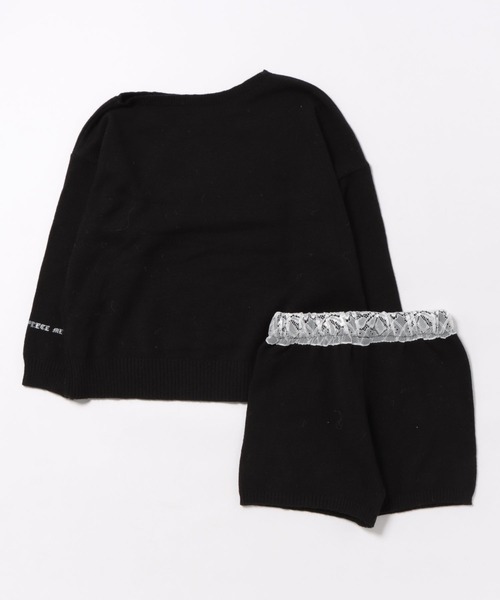 セール】【上下2点セット】ワンショルダー十字架プリントニット