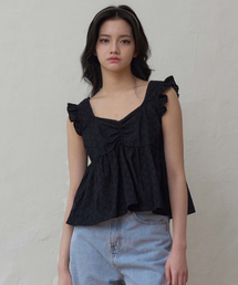 PLUNASTUDIO（プルナスタジオ）の「レースストリングトップ ブラック（Tシャツ/カットソー）」