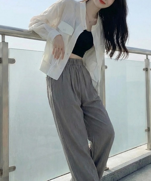 cammie(キャミー)の「ノーカラーシャツジャケット(ノーカラージャケット・レディース・ベージュ/アイボリー/ブラック・M/L)」の7枚目の写真