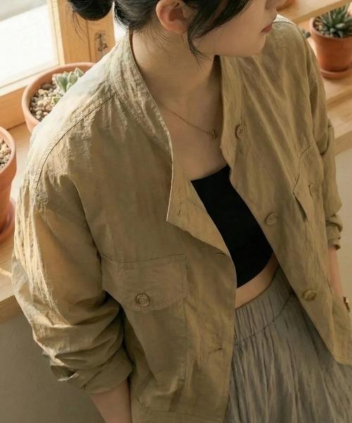 cammie(キャミー)の「ノーカラーシャツジャケット(ノーカラージャケット・レディース・ベージュ/アイボリー/ブラック・M/L)」の15枚目の写真