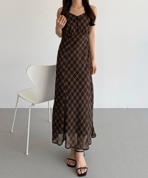 callautia(カラウティア)の「シアーチェックマーメイドキャミワンピース(ワンピース・レディース・ブラウン/ブラック・SMALL/MEDIUM/LARGE/X-LARGE)」の3枚目の写真