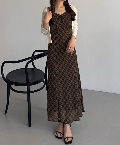 callautia(カラウティア)の「シアーチェックマーメイドキャミワンピース(ワンピース・レディース・ブラウン/ブラック・SMALL/MEDIUM/LARGE/X-LARGE)」の5枚目の写真