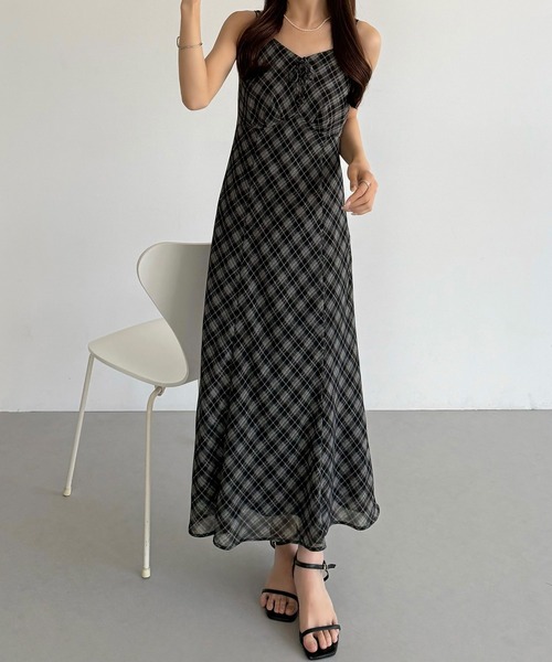 callautia(カラウティア)の「シアーチェックマーメイドキャミワンピース(ワンピース・レディース・ブラウン/ブラック・SMALL/MEDIUM/LARGE/X-LARGE)」の9枚目の写真