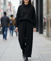 BY THE BAY（バイザベイ）の「【秋冬こなれ・上下セット】コーデュロイシャツ×ワイドパンツセットアップ 3色展開|ブラック ブラウン ブルー 大人カジュアル きれいめ 着回し 通勤 2点セット・SET UP・空港コーデ（セットアップ）」