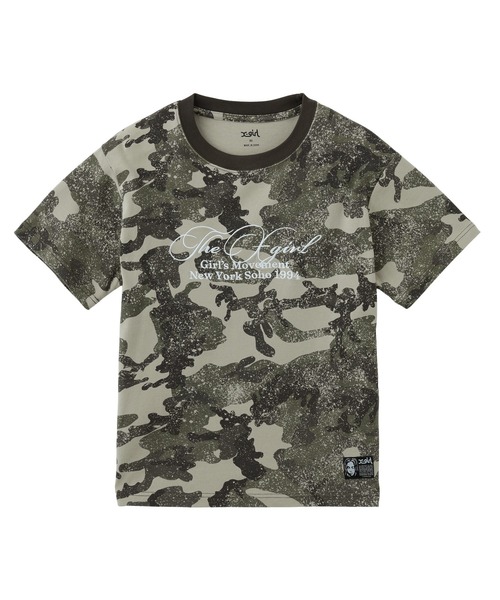 X-girl(エックスガール)の「FADED CURSIVE SCRIPT LOGO CAMO S/S TEE(Tシャツ/カットソー・レディース・ピンク/カモフラージュ・S/M/L)」の9枚目の写真