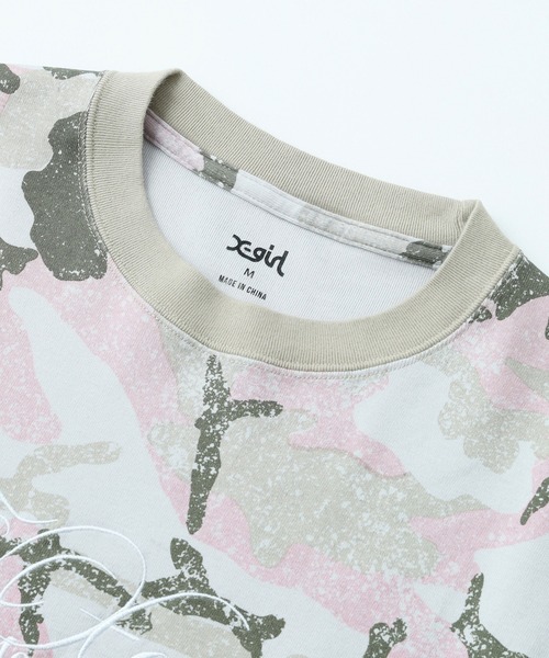 X-girl(エックスガール)の「FADED CURSIVE SCRIPT LOGO CAMO S/S TEE(Tシャツ/カットソー・レディース・ピンク/カモフラージュ・S/M/L)」の12枚目の写真