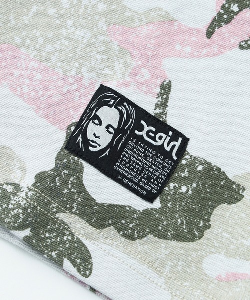 X-girl(エックスガール)の「FADED CURSIVE SCRIPT LOGO CAMO S/S TEE(Tシャツ/カットソー・レディース・ピンク/カモフラージュ・S/M/L)」の15枚目の写真