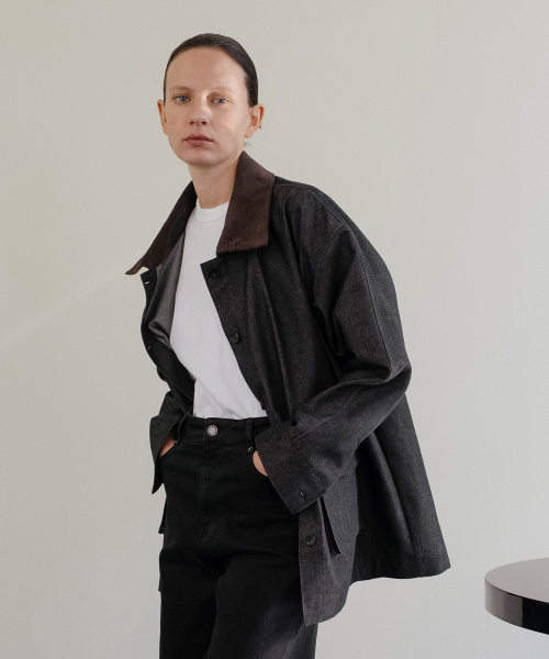 Black denim utility jacket