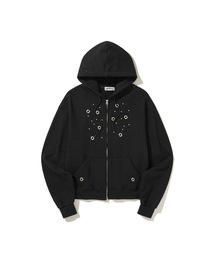 DAUSPICE（ディーオスピス）の「DUC) Eyelet Stud Hoodie Zip-up Black（パーカー）」