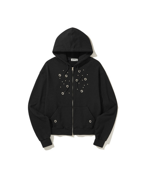 DUC) Eyelet Stud Hoodie Zip-up Black