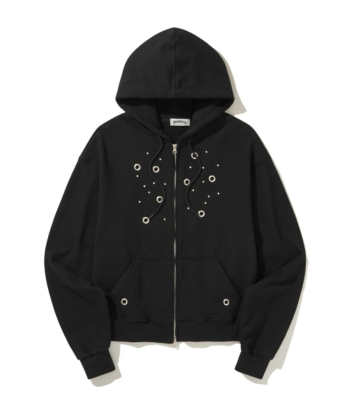 DAUSPICE（ディーオスピス）の「(DUC) Eyelet Stud Hoodie Zip-up Black（パーカー・レディース・ブラック・LARGE/MEDIUM/X-LARGE）」の5枚目の写真