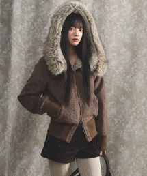 ViViDAY（ビビデー）の「エコファーフード付き　ヒョウ柄裏起毛ブルゾン（ブルゾン）」