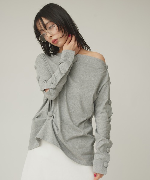 Narcissus（ナルシス）の「ボタンカーブロンＴ（Tシャツ/カットソー・レディース・ブラック/グレー・FREE）」の10枚目の写真