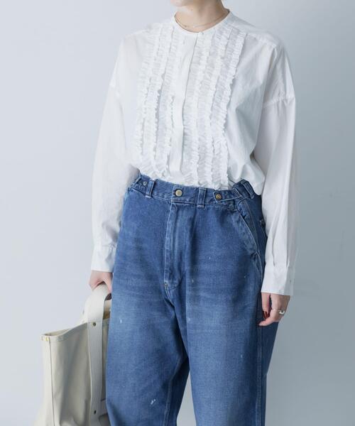 かぐれ(カグレ)の「コットンフリルワイドシャツ(シャツ/ブラウス・レディース・オフホワイト/ネイビー・FREE)」の3枚目の写真