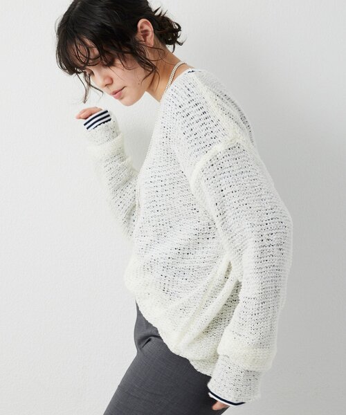 THE PAUSE(ザ ポーズ)の「【THE PAUSE】メッシュプルオーバー(ニット/セーター・レディース・オレンジ/ベージュ/オフホワイト・FREE)」の6枚目の写真