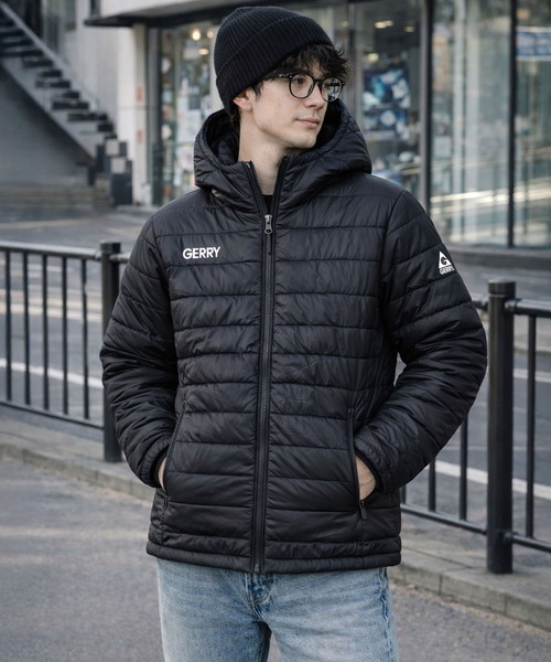 GERRY（ジェリー）の「GERRY ジェリー 軽量 290T Eシレー 中綿 細キルト 切替 フード付きパーカー ジャケット アウター（ブルゾン・メンズ・チャコール/ネイビー/カーキ/ブラック・M/L/LL）」の2枚目の写真