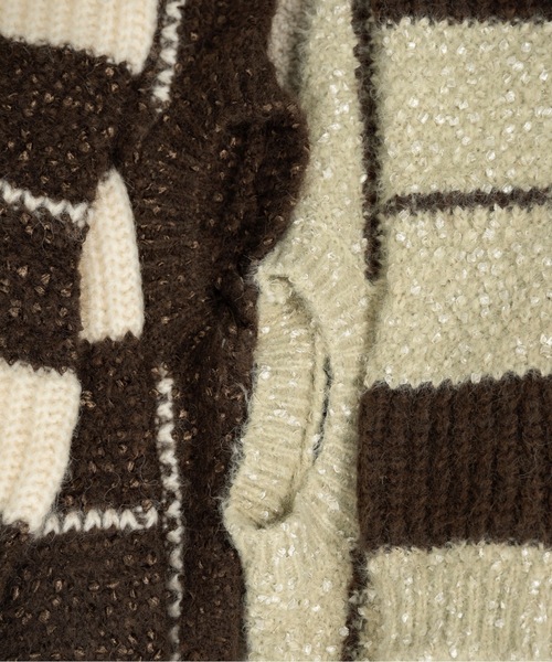 lawgy(ラウジー)の「drop shoulder mix random border knit / ドロップショルダーミックスランダムボーダーニット(ニット/セーター・レディース・ブラウン/ミント・FREE)」の16枚目の写真