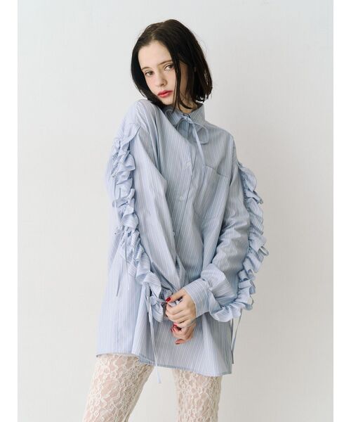 jouetie（ジュエティ）の「ショルダーフリルリボンタイBIGシャツ　夏服（シャツ/ブラウス・レディース・ブルー/オフホワイト/ピンク・MEDIUM）」の18枚目の写真