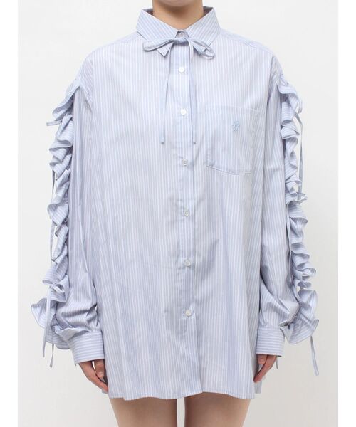 jouetie（ジュエティ）の「ショルダーフリルリボンタイBIGシャツ　春服（シャツ/ブラウス・レディース・ブルー/オフホワイト/ピンク・MEDIUM）」の19枚目の写真