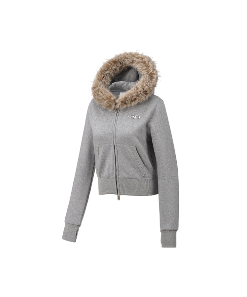 BORN TO WIN（ボーントゥウィン）の「W CHROME B FUR TRIMMING HOODIE ZIP-UP [MELANGE GREY]（ジャージ・レディース・その他・1/2）」の2枚目の写真