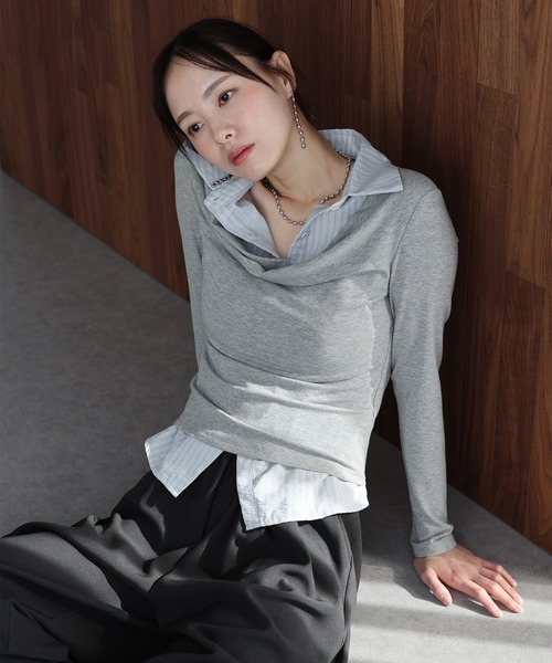 シャツレイヤードドレープトップス（Tシャツ/カットソー）｜J by blue