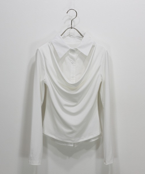 J by blue(ジェイバイブルー)の「シャツレイヤードドレープトップス(Tシャツ/カットソー・レディース・グレー/オフホワイト/ブラック・MEDIUM)」の19枚目の写真