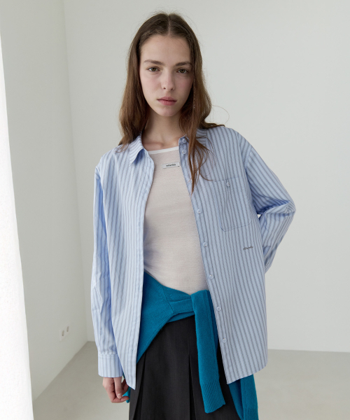 OVERSIZE STRIPE SHIRT BLUE（シャツ/ブラウス）｜ROLAROLA（ロラロラ 