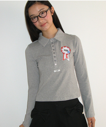 ROSETTE BUTTON HENRYNECK LONG SLEEVE GREY