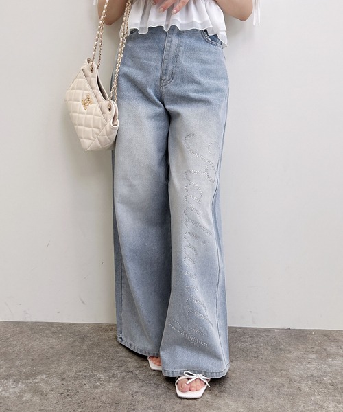 INGNI(イング)の「グリッターラメデニムワイドパンツ(デニムパンツ・レディース・ブルー系その他3/グレー/ブルー系その他/ブルー系5・S/M)」の4枚目の写真