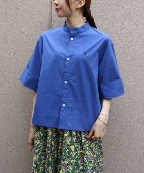 GYMPHLEX(ジムフレックス)の「Gymphlex/ジムフレックス スタンドカラーショートスリーブシャツ STANDCOLLAR SHORTSLEEVE SHIRT GY-B0368 TYO(シャツ/ブラウス・レディース・ホワイト/ベージュ/ブルー・14)」の5枚目の写真