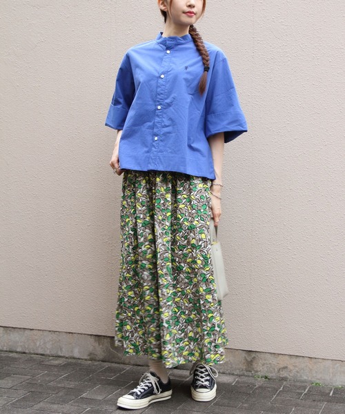GYMPHLEX(ジムフレックス)の「Gymphlex/ジムフレックス スタンドカラーショートスリーブシャツ STANDCOLLAR SHORTSLEEVE SHIRT GY-B0368 TYO(シャツ/ブラウス・レディース・ホワイト/ベージュ/ブルー・14)」の8枚目の写真