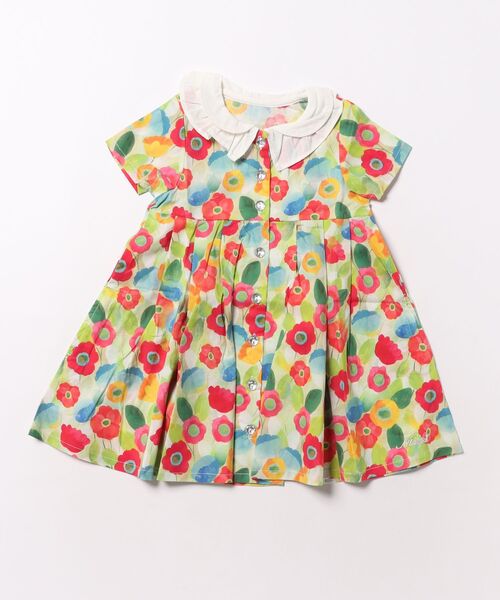 nino(ニノ)の「リボン&フラワープリント 前明きワンピース(ワンピース・キッズ・パープル/オレンジ・90cm/110cm/100cm/120cm)」の2枚目の写真