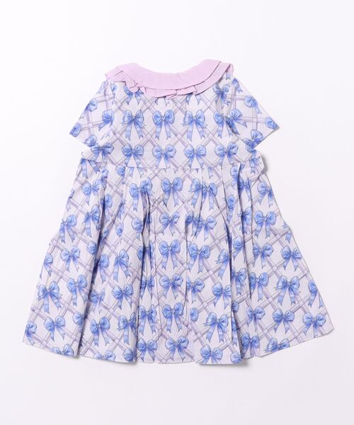 nino(ニノ)の「リボン&フラワープリント 前明きワンピース(ワンピース・キッズ・パープル/オレンジ・90cm/110cm/100cm/120cm)」の3枚目の写真