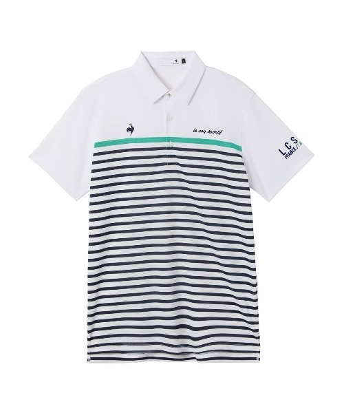 le coq sportif GOLF(ルコックスポルティフゴルフ)の「【le coq sportif GOLF】吸汗速乾/消臭/UV CUT(UPF50+)/遮熱/高通気/ストレッチ パネルボーダー柄半袖ポロシャツ ゴルフウェア(ポロシャツ・メンズ・ホワイト/ネイビー・L/M/XL/3L)」の2枚目の写真