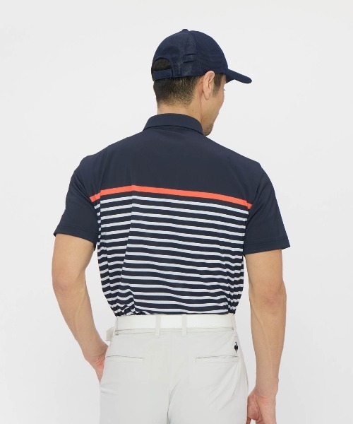 le coq sportif GOLF(ルコックスポルティフゴルフ)の「【le coq sportif GOLF】吸汗速乾/消臭/UV CUT(UPF50+)/遮熱/高通気/ストレッチ パネルボーダー柄半袖ポロシャツ ゴルフウェア(ポロシャツ・メンズ・ホワイト/ネイビー・L/M/XL/3L)」の8枚目の写真