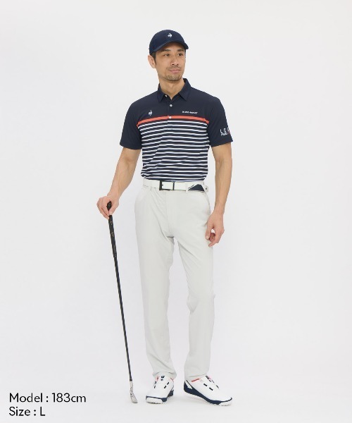 le coq sportif GOLF(ルコックスポルティフゴルフ)の「【le coq sportif GOLF】吸汗速乾/消臭/UV CUT(UPF50+)/遮熱/高通気/ストレッチ パネルボーダー柄半袖ポロシャツ ゴルフウェア(ポロシャツ・メンズ・ホワイト/ネイビー・L/M/XL/3L)」の9枚目の写真