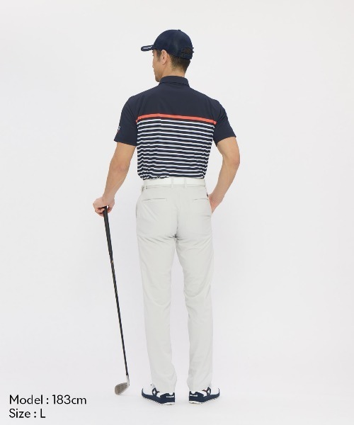 le coq sportif GOLF(ルコックスポルティフゴルフ)の「【le coq sportif GOLF】吸汗速乾/消臭/UV CUT(UPF50+)/遮熱/高通気/ストレッチ パネルボーダー柄半袖ポロシャツ ゴルフウェア(ポロシャツ・メンズ・ホワイト/ネイビー・L/M/XL/3L)」の10枚目の写真